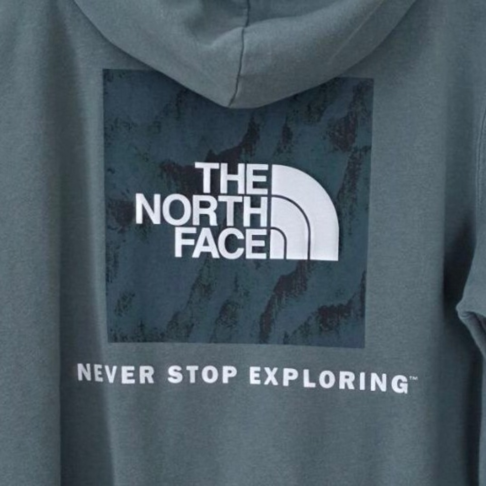 The North Face Mens Box Logo Hoodie Slate Blue‎ Green Graphic Pullover Medium - Picture 4 of 6